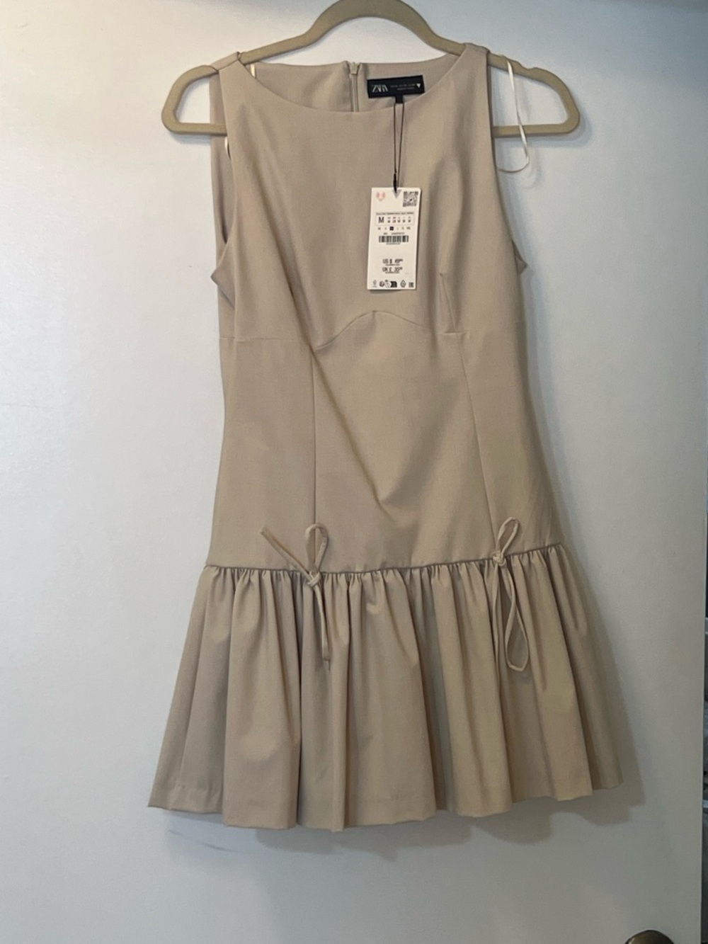 Zara Beige Sleeveless Ruffle-Hem Mini Dress